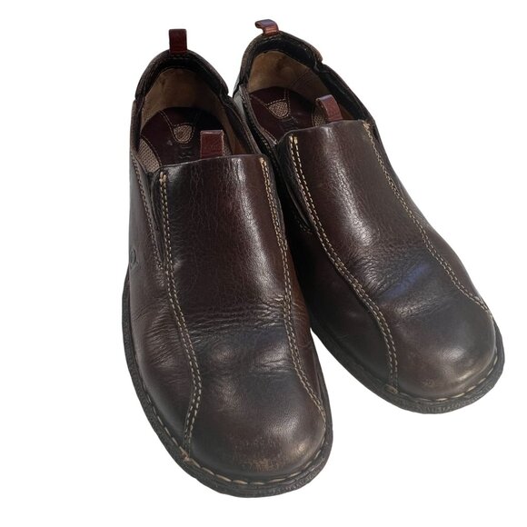 Born Womens Slip On Brown Leather Shoes Loafers Size 6 M EU 36.5 Stitching - Picture 3 of 12